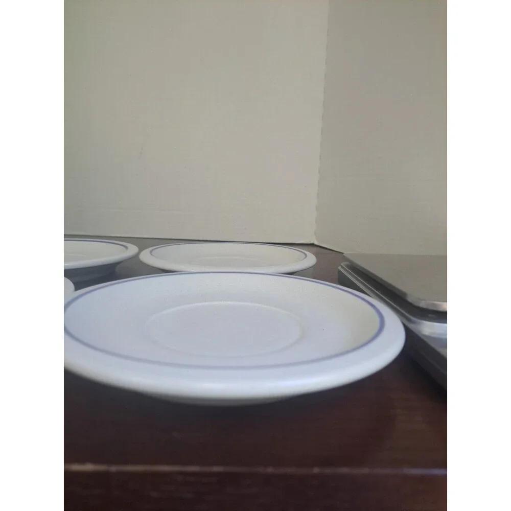 Vintage Set Of 4 Pfaltzgraff Blue And White Stoneware 6.5in Saucers